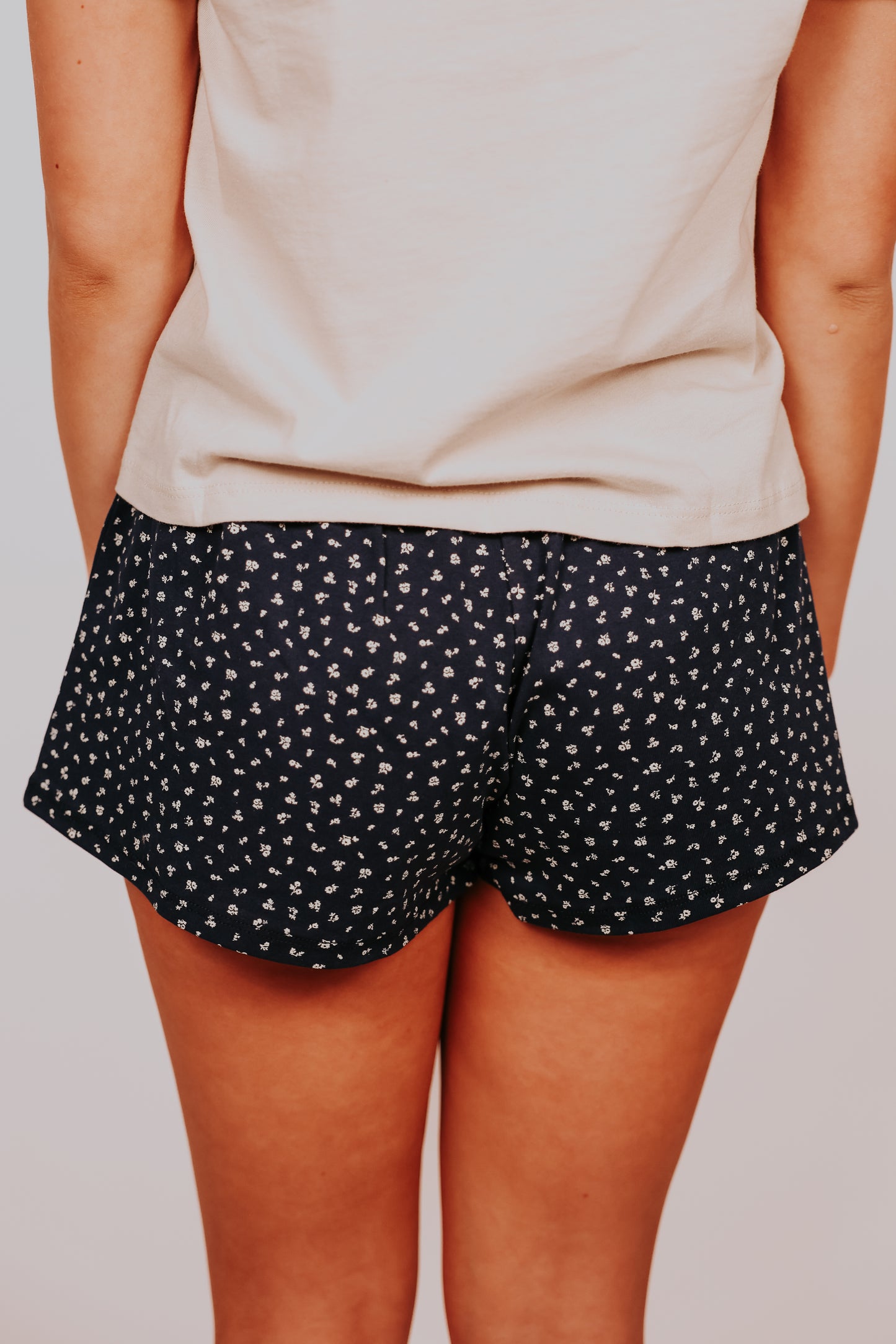 Navy Ditzy Floral Printed Cotton Shorts