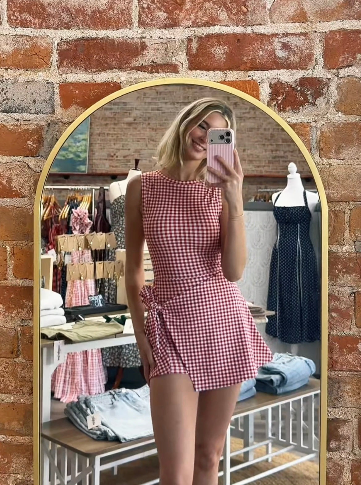 Kayley Gingham Wrap Tie Front Dress