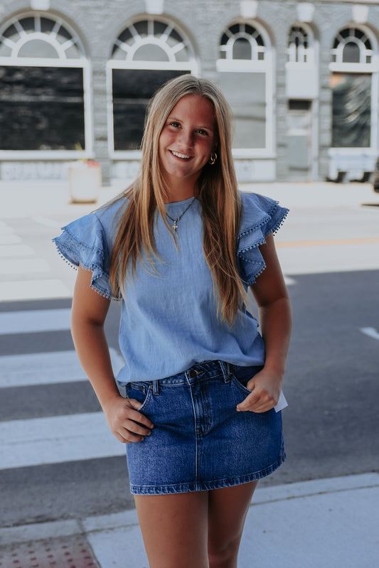 Sweet Ruffle Trim Blouse