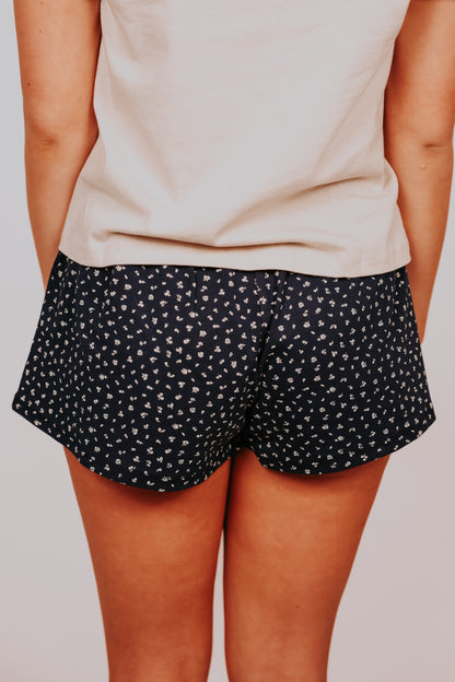 Navy Ditzy Floral Printed Cotton Shorts