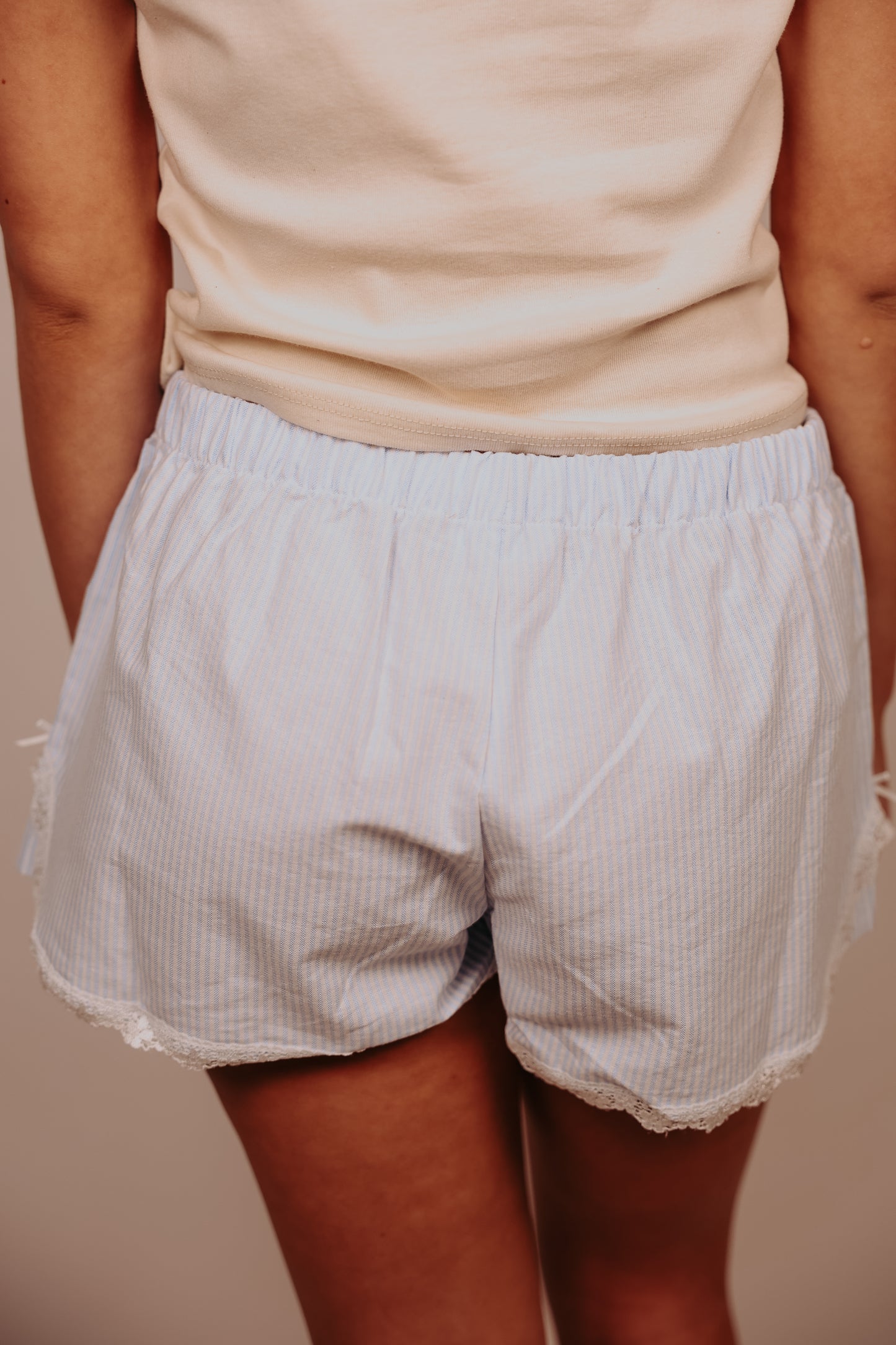Blue/white Pinstripe Boxer Shorts With Lace Trim