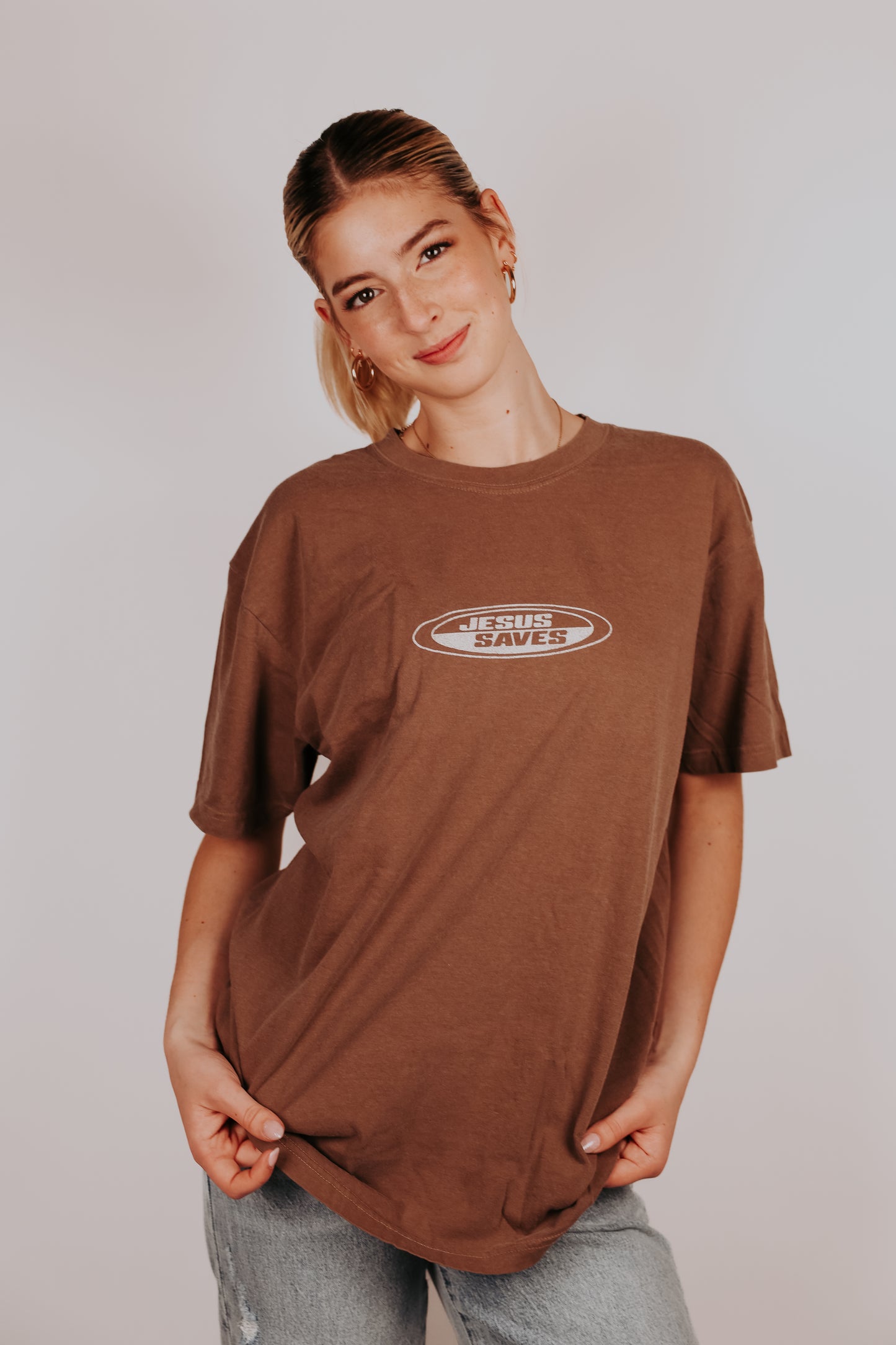 Jesus Saves Coffee Brown Tee