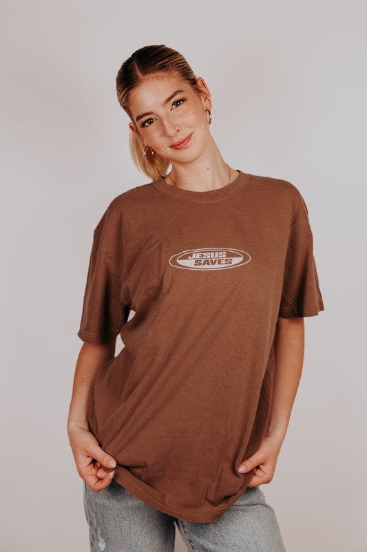 Jesus Saves Coffee Brown Tee
