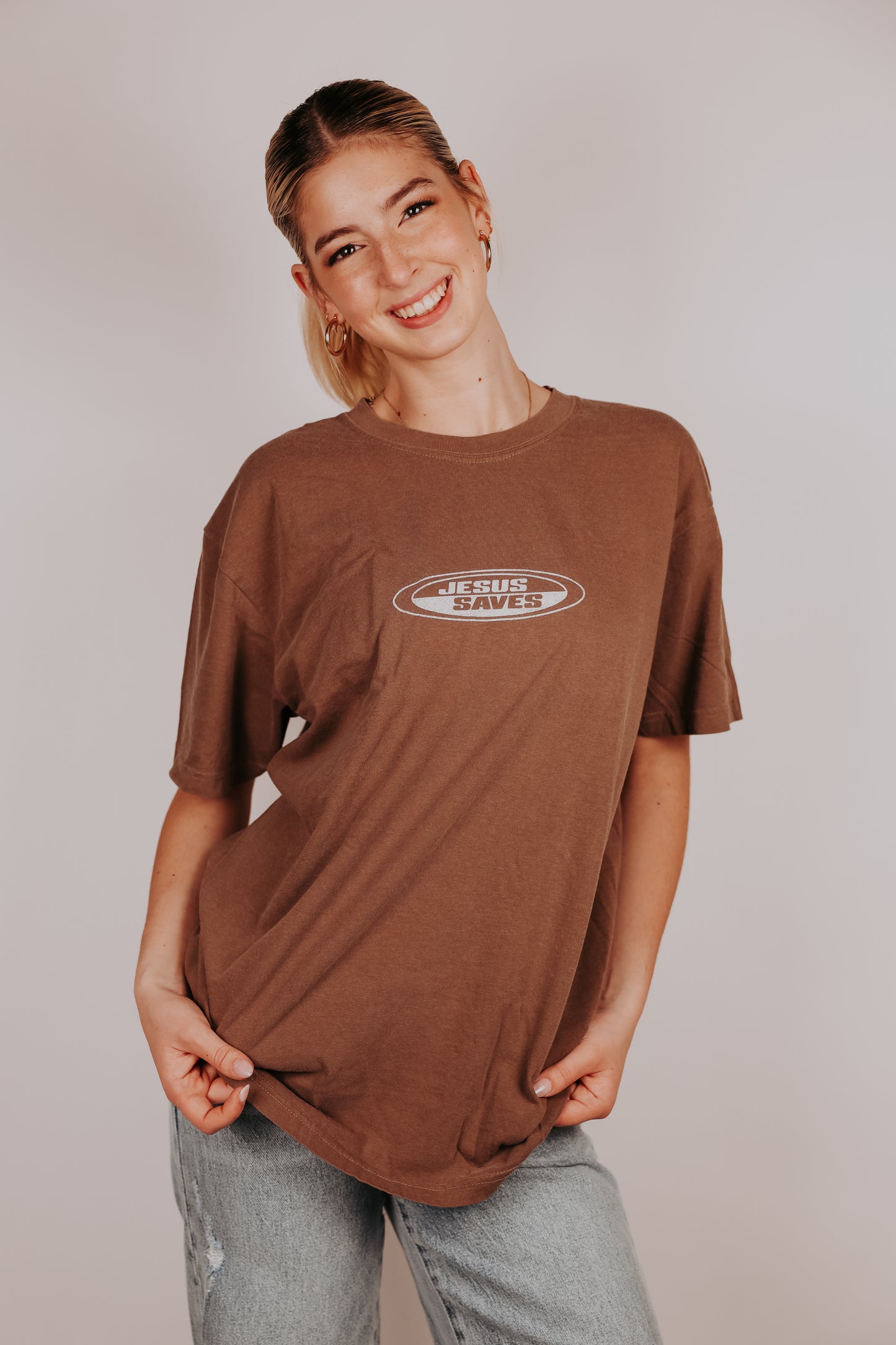 Jesus Saves Coffee Brown Tee