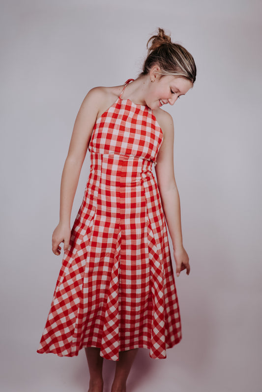 Scarlett Gingham Halter Midi Dress